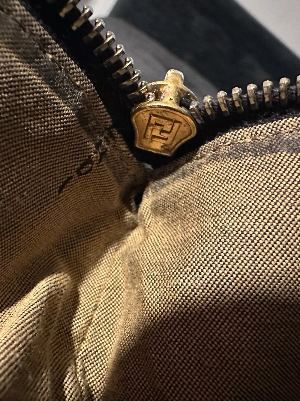 Fendi Brown Zucca Pattern Shoulder Bag with Logo Plaque